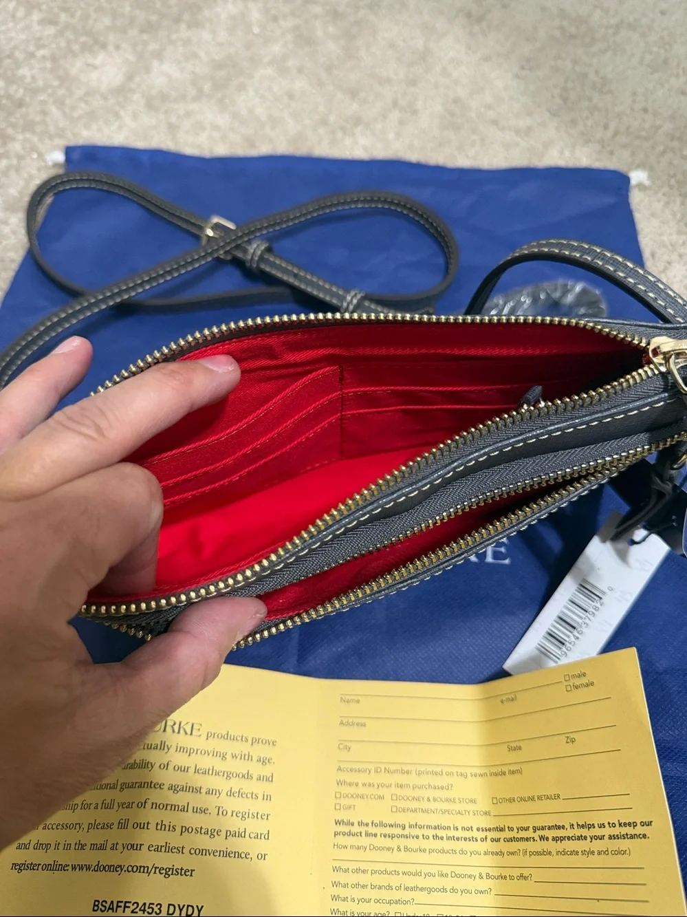 Dooney & Bourke Dark Gray Saffiano Leather Crossbody Wristlet/crossbody